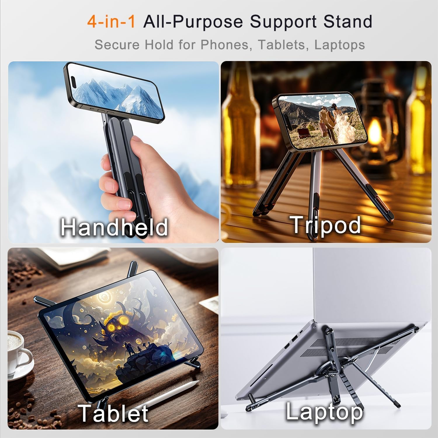 4-In-1 Foldable Laptop Stand, Portable Magnetic Phone Holder