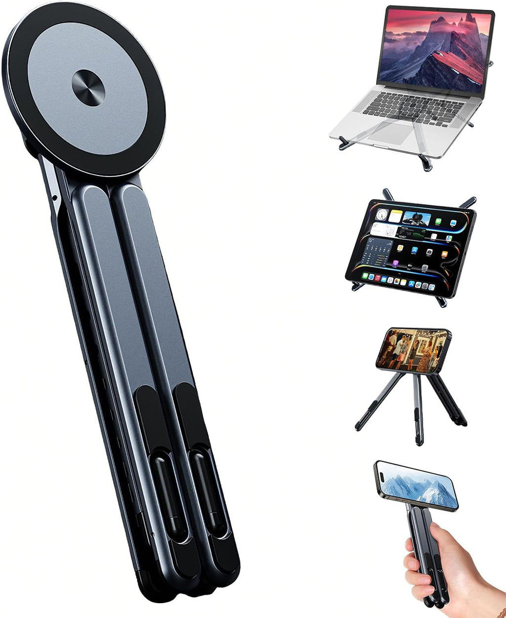 4-In-1 Foldable Laptop Stand, Portable Magnetic Phone Holder