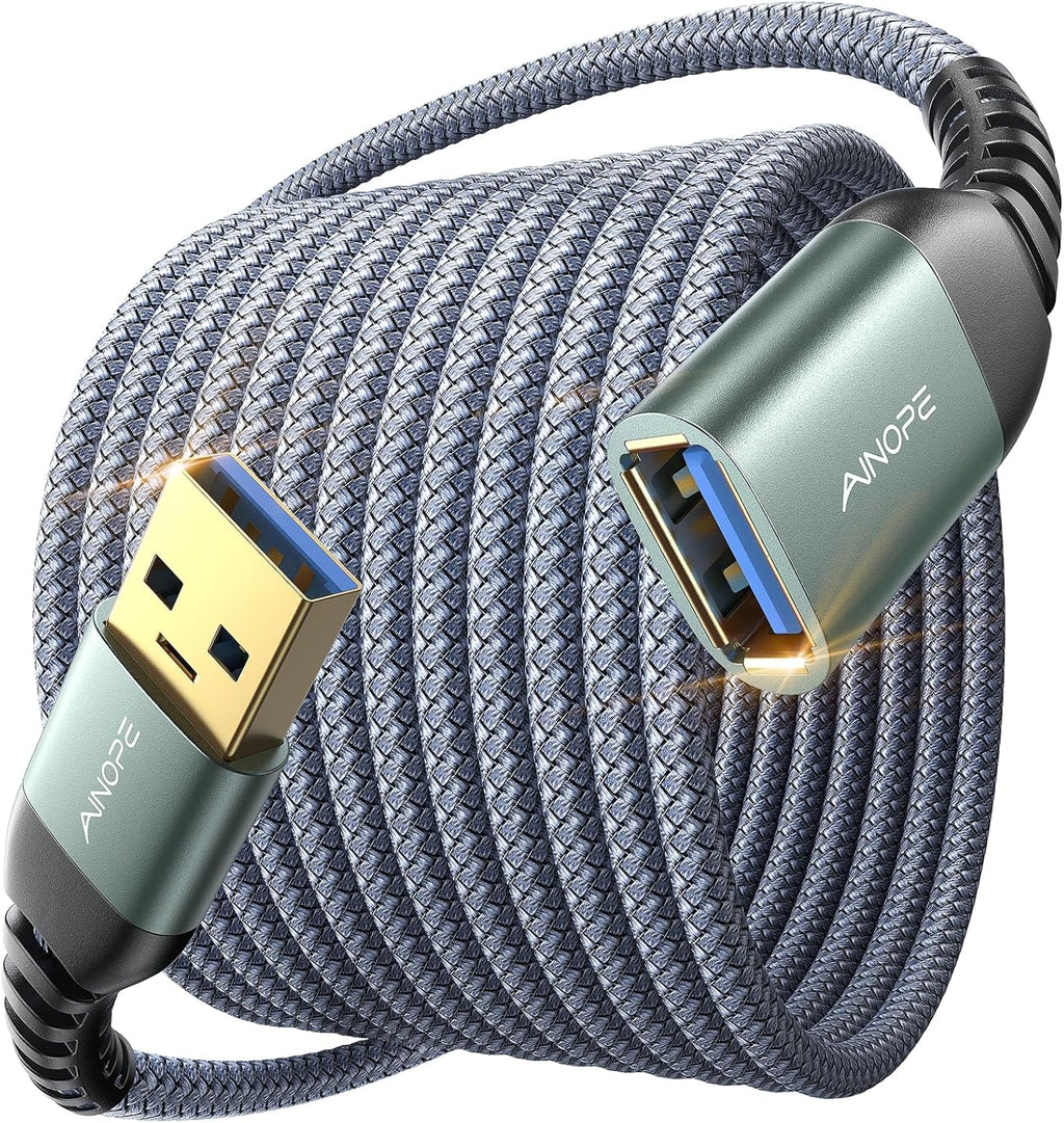 USB Extension Cable 10FT USB 3.0 Extender Male to Female Cord Grey